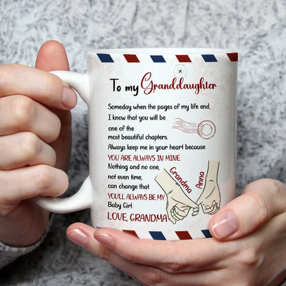 To My Daughter Ceramic Mug, Personalized Sweet Message, Cute Handholding Art, Unique Gift For Daughter