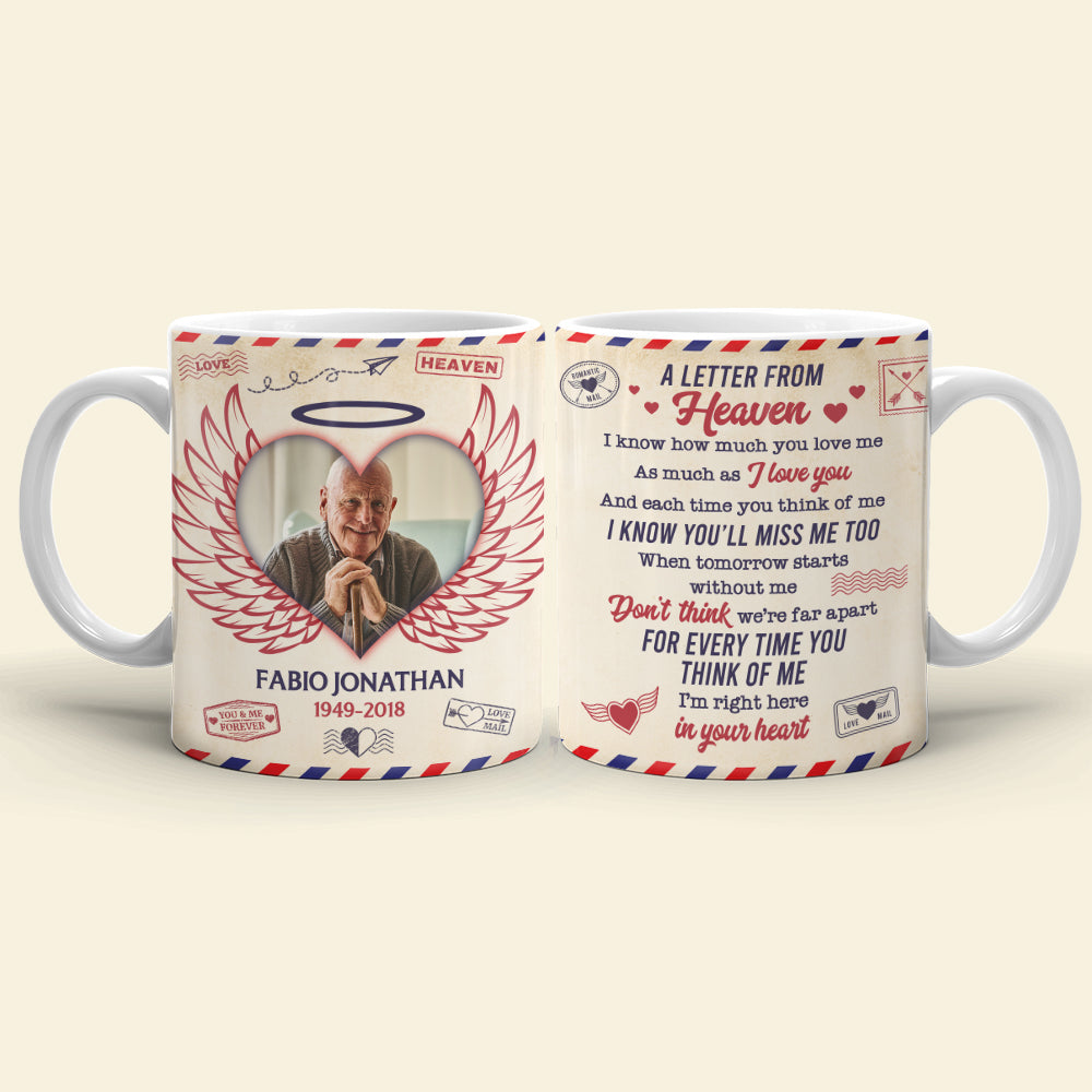 A Letter From Heaven White Personalized Mug, Memorial Gift For Family Members, Upload Image