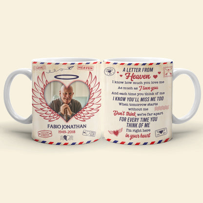 A Letter From Heaven White Personalized Mug, Memorial Gift For Family Members, Upload Image