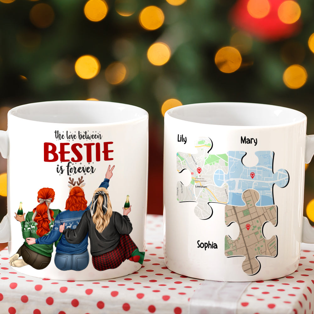Sisters Forever Never Apart Maybe In Distance But Never At Heart - Personalized Sisters Mug - Custom Map