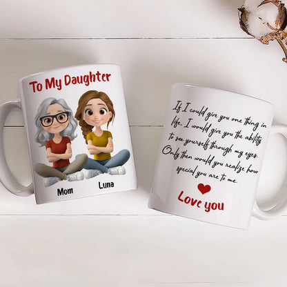 Personalized Ceramic Mug To My Daughter with Cute Mom and Daughter Illustration, Unique Gift for Daily Coffee Love