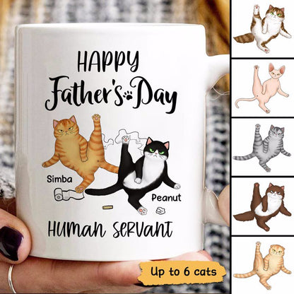 Happy Father's Day Cat Dad Human Servant Personalized Mug