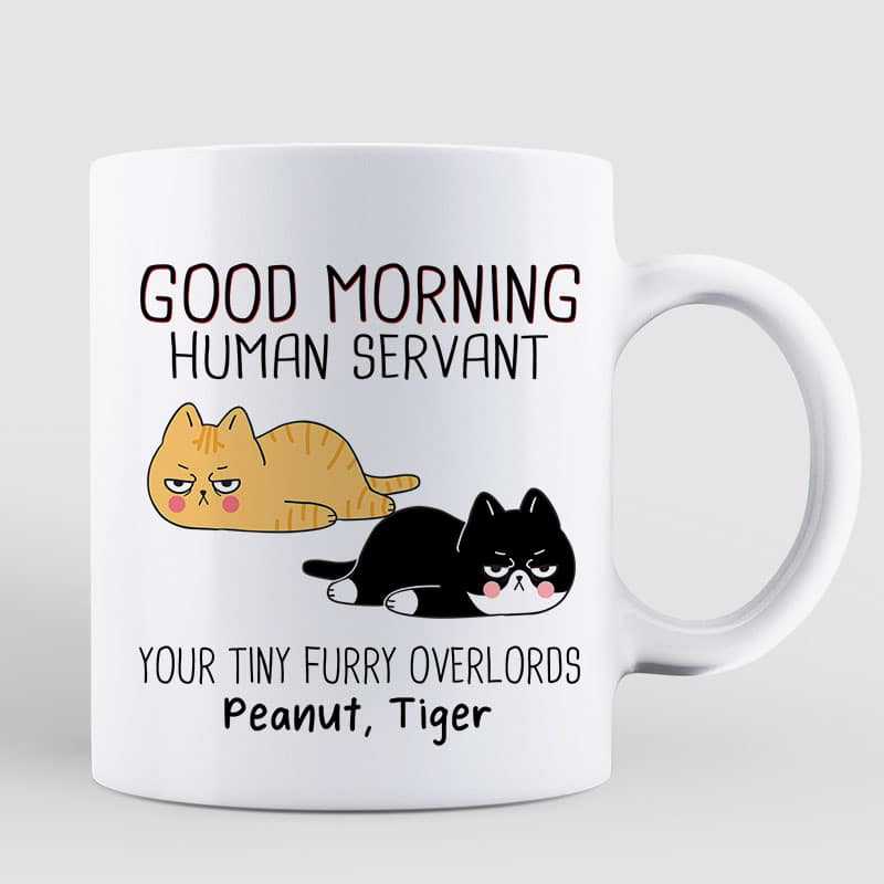 Good Morning Happy Father's Day Human Servant Angry Lying Cats Personalized Mug