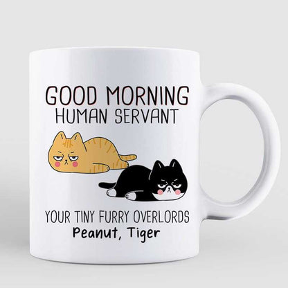 Good Morning Happy Father's Day Human Servant Angry Lying Cats Personalized Mug