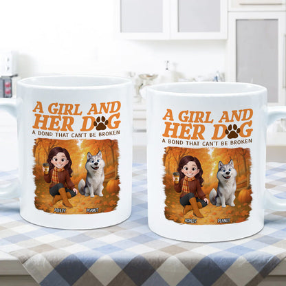 Cozy Fall Vibe Cute Cartoon Girl And Dog Bond That Can't Be Broken Personalized Mug