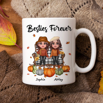 Fall Season Besties Sitting On Chair Personalized Mug