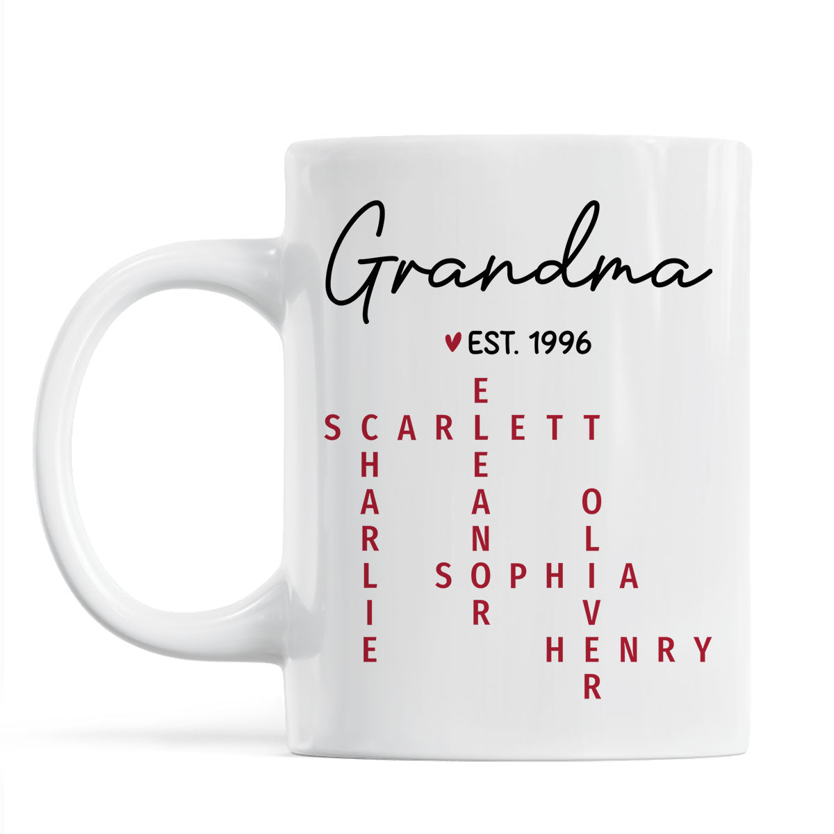 Grandma Est. Grandkids Names Crossword Puzzle Art Personalized Mug
