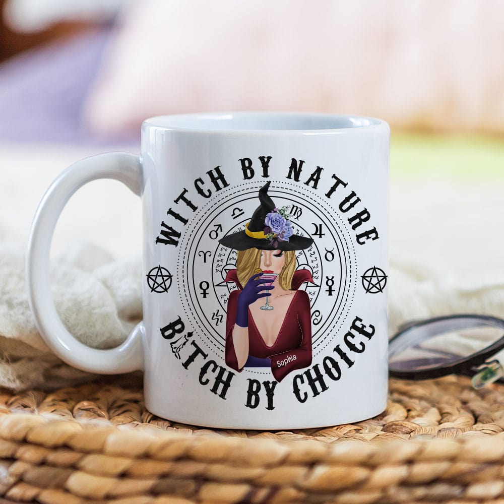 Witch By Nature Bitch By Choice-Personalized Coffee Mug- Gift For Halloween- Witch Coffee Mug