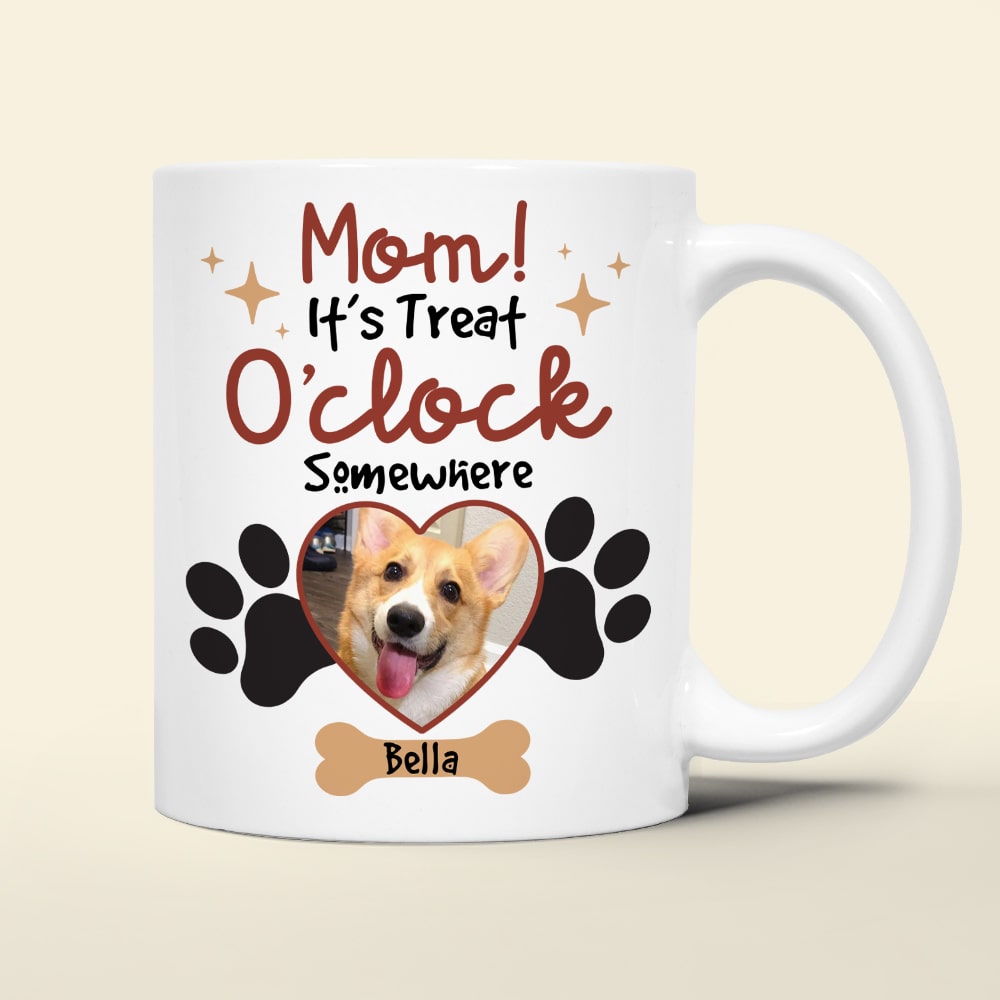 Custom Photo Gifts For Dog Mom Coffee Mug It's Treat O'clock Somewhere