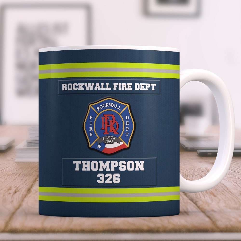 Personalized Firefighter White Edge-to-edge Mug With Custom Badge, Name & Number, Gift For Firefighter