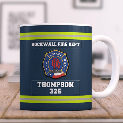 Personalized Firefighter White Edge-to-edge Mug With Custom Badge, Name & Number, Gift For Firefighter