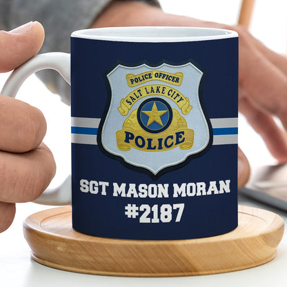 Personalized Police White Edge-to-edge Mug With Custom Badge, Name & Number, Gift For Police Officer