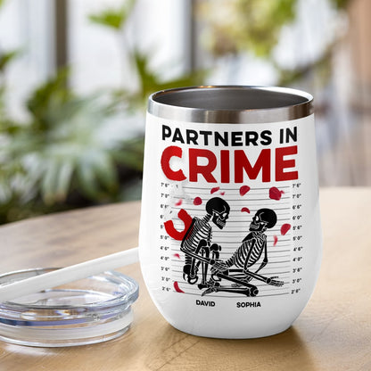 Partners In Crime-Gift For Couple-Personalized Wine Tumbler-Skull Funny Couple Wine Tumbler