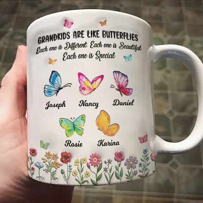 Grandkids Are Like Butterflies, Each One is Beautiful Personalized 3D Inflated Effect Mug, Gift for Grandma
