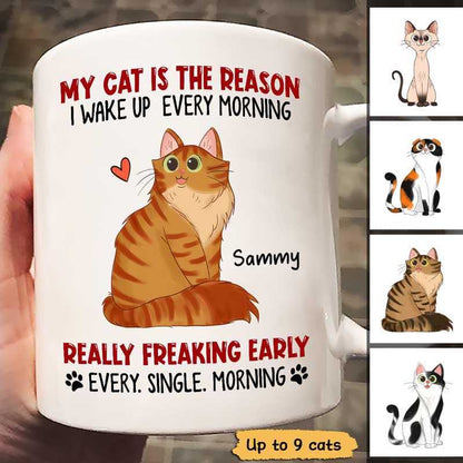 Reasons Wake Up Early Sitting Cartoon Cat Personalized Mug