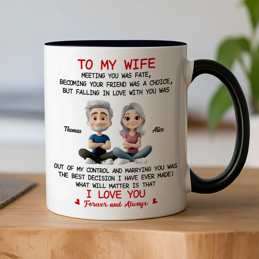 To My Wife Love Quote Ceramic Mug, Personalized Couple Cartoon, Romantic Morning Coffee Unique Gift