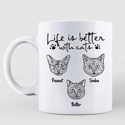 Life Is Better With Cats Cat Head Outline Personalized Mug