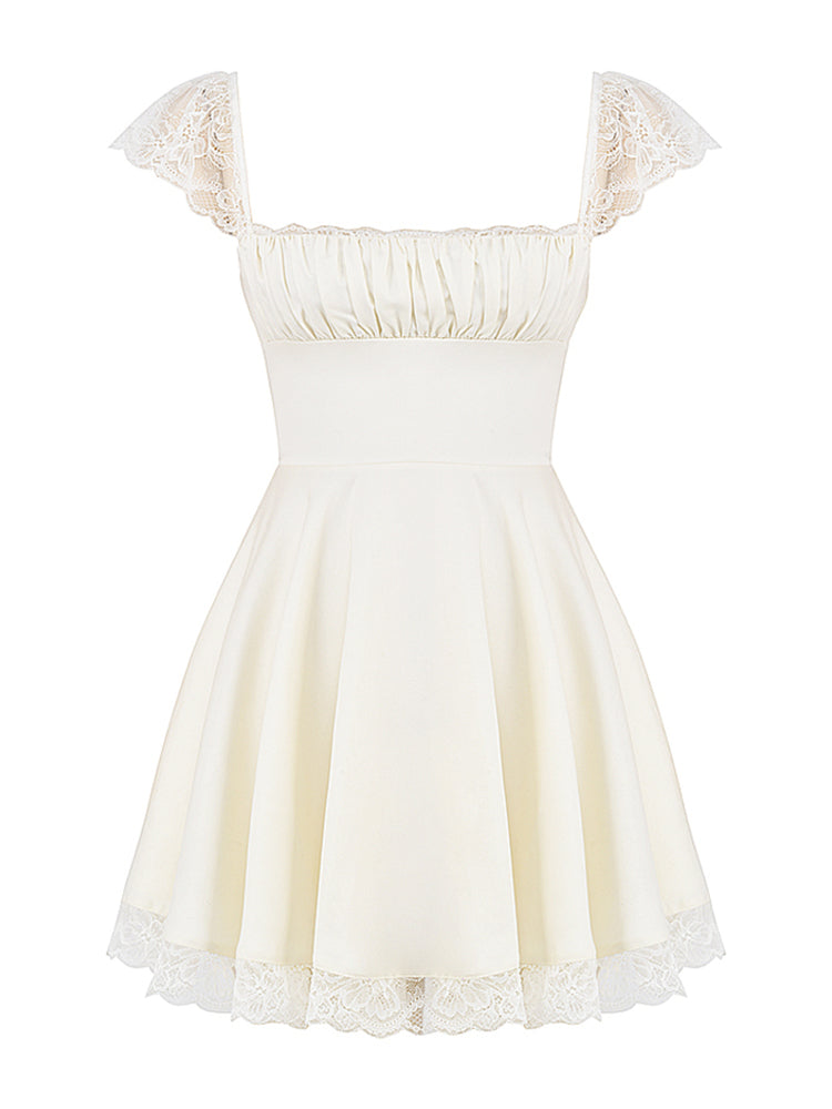 Lace Cap Sleeves Empire Waist Mini Dress