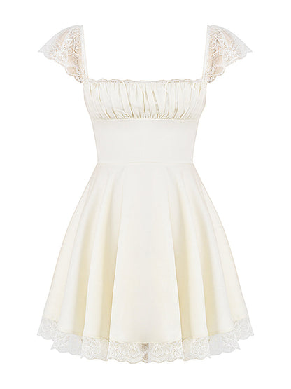Lace Cap Sleeves Empire Waist Mini Dress