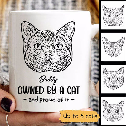 Owned By Cats & Proud Cat Head Outline Personalized Mug