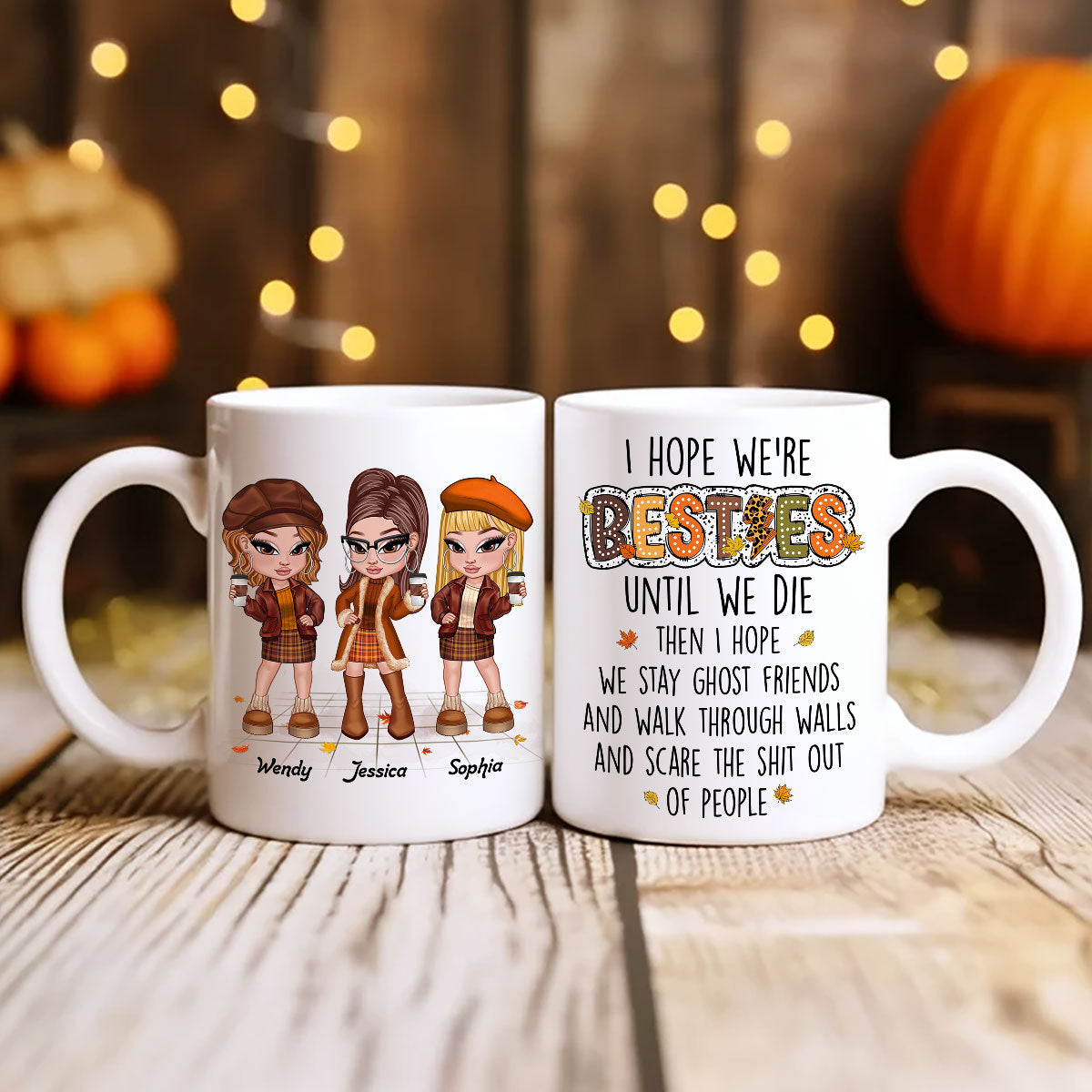We're Besties Sisters Until We Die Personalized Mug, Fall Season Gift