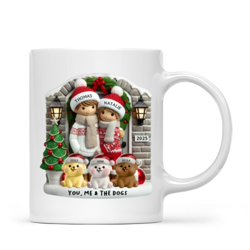 Personalized Farmhouse Couple Mug with Optional Pet Dog Cat, Christmas Gift for Him, Gift for Her
