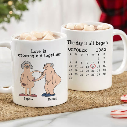 Love Is Growing Old Together Anniversary Calendar Keepsake Personalized Mug