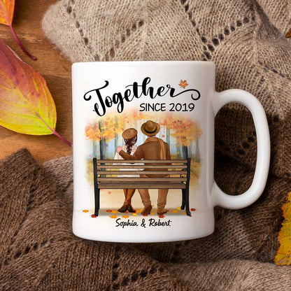 Fall Season Couple Sitting Back View Forest Personalized Mug