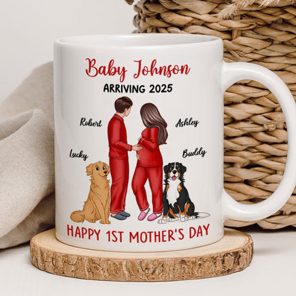 Baby Arriving Happy First Mother's Day Personalized Mug, Gift For Pregnant Mom, Expecting Mom
