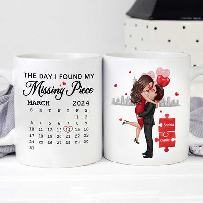 The Day I Found My Missing Piece Calendar Keepsake Personalized Mug, Gift, Anniversary Gift For Couple