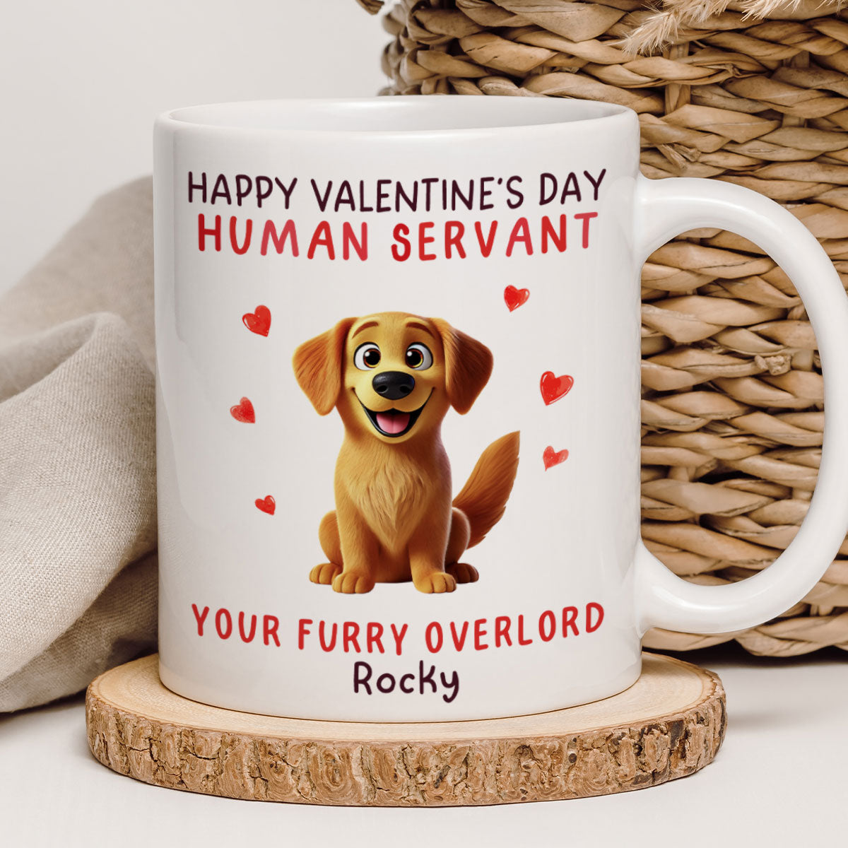 Funny Cartoon Dogs Happy Dog Human Servant Personalized Mug, Funny Gift For Dog Lovers