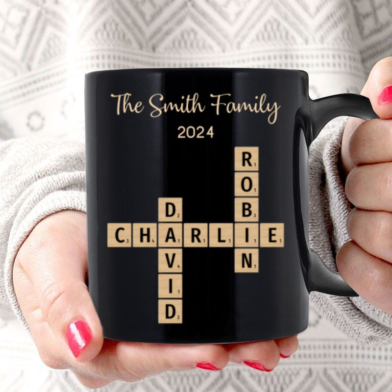 Family Forever Linked Together Crossword Puzzle Art Personalized Mug, Gift For Brothers, Sisters, Siblings, Family