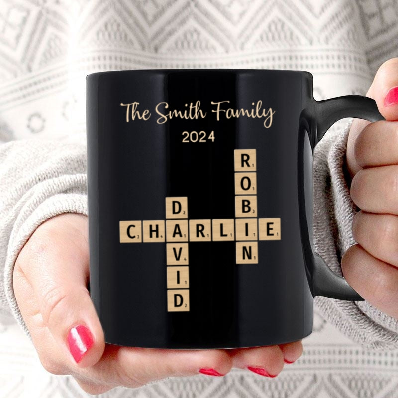 Family Forever Linked Together Crossword Puzzle Art Personalized Mug, Gift For Brothers, Sisters, Siblings, Family