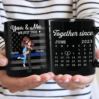 You & Me We Got This Hero Couple Hugging Kissing Anniversary Calendar Keepsake Personalized Mug