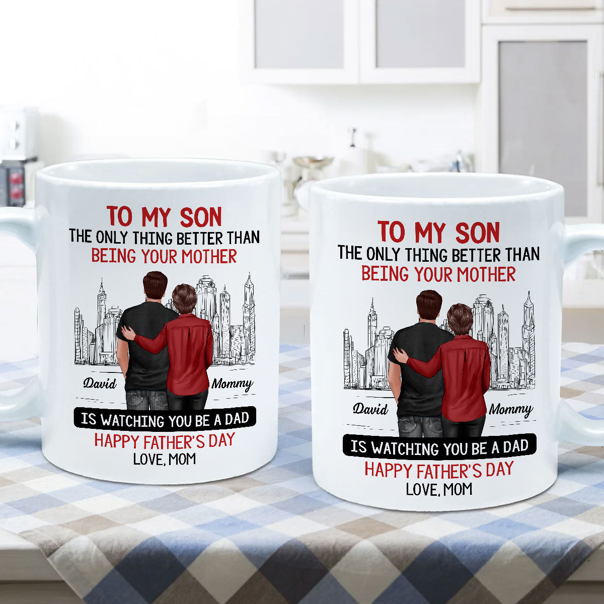 Skyline To My Son From Mom Happy Father's Day Personalized Mug