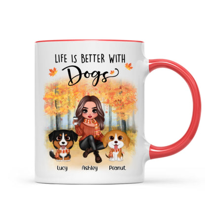 Fall Season Doll Woman Sitting With Watercolor Cute Dogs Personalized Mug