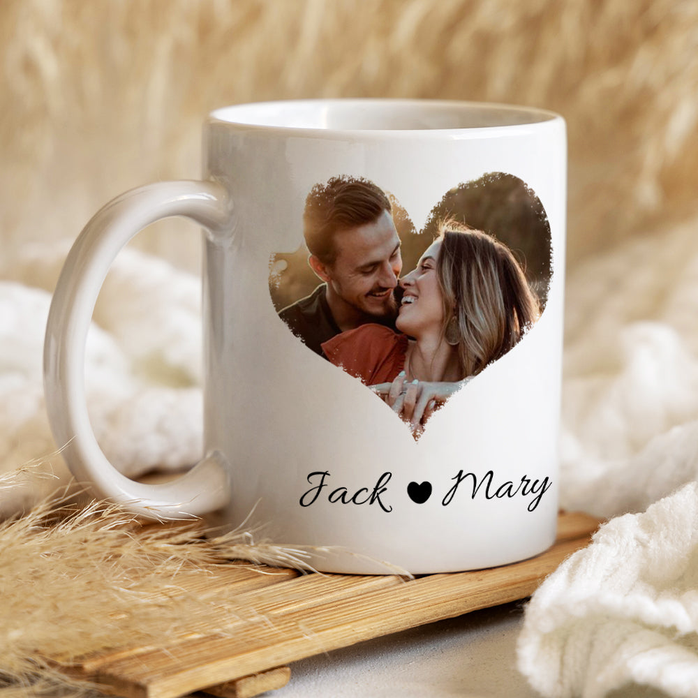 Couple Heart Upload Photo, Personalized Coffee Mug, Valentine Gift, Birthday Gift For Him/Her