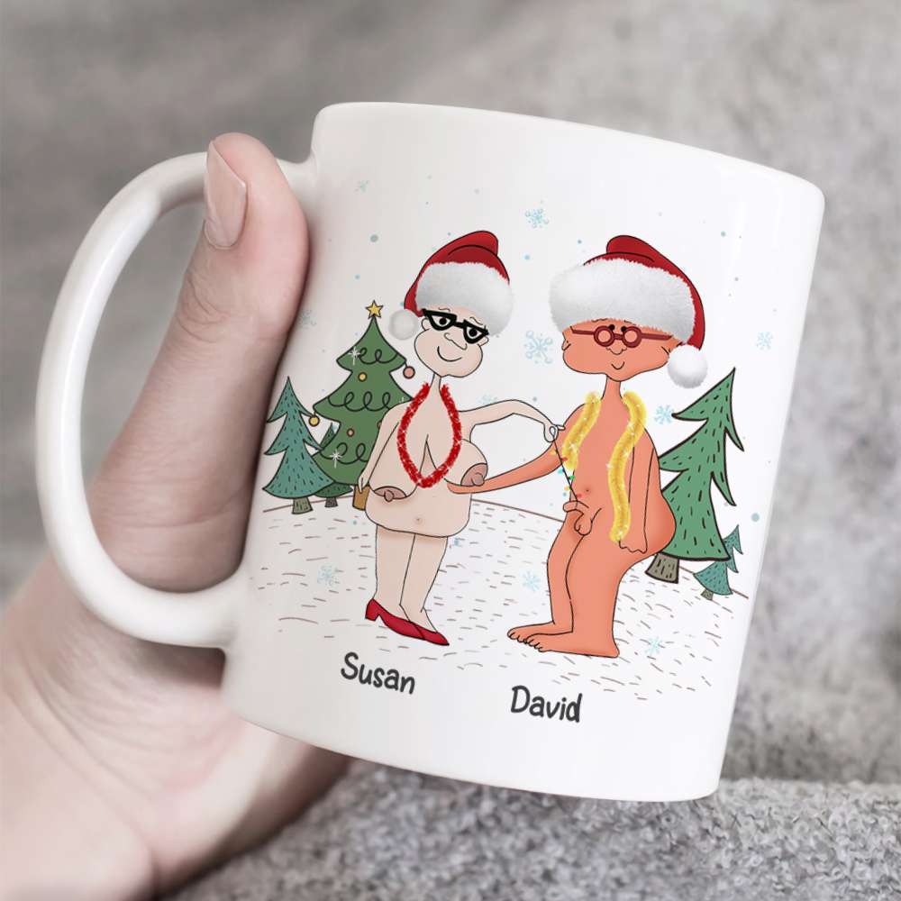 Let's Be Naughty And Save Santa The Trip, Couple Gift, Personalized Mug, Funny Old Couple Mug, Christmas Gift