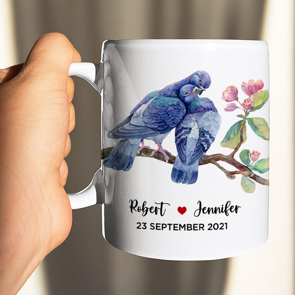 Dove Couple Personalized White Mug, Gift For Lover
