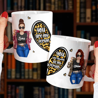 Personalized Badass Women Coffee Mug - You Are My Person - Heart Shape & Leopard Pattern