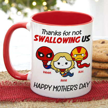 Thank Super Mom For Not Swallowing Us - Personalized Coffee Mug - Mother's Gift