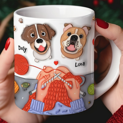 Personalized Gifts For Knitting Dog Lady Coffee Mug, Cute Inflated Effect 02qhpu060924