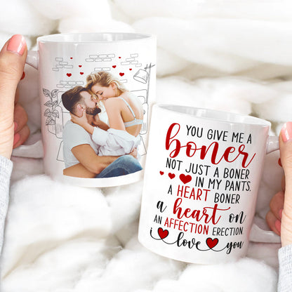 You Give Me A Boner, Custom Couple Photo Coffee Mug, Funny Gift For Couple, Valentine's Gifts