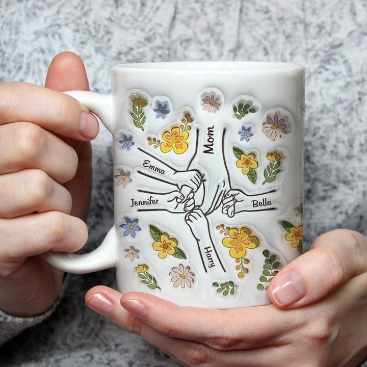 Mom Hold Our Hands, Also Our Hearts- Personalized 3D Inflated Effect Ceramic Mug - Gift For Mom, Grandma, Mother's Day | NA94