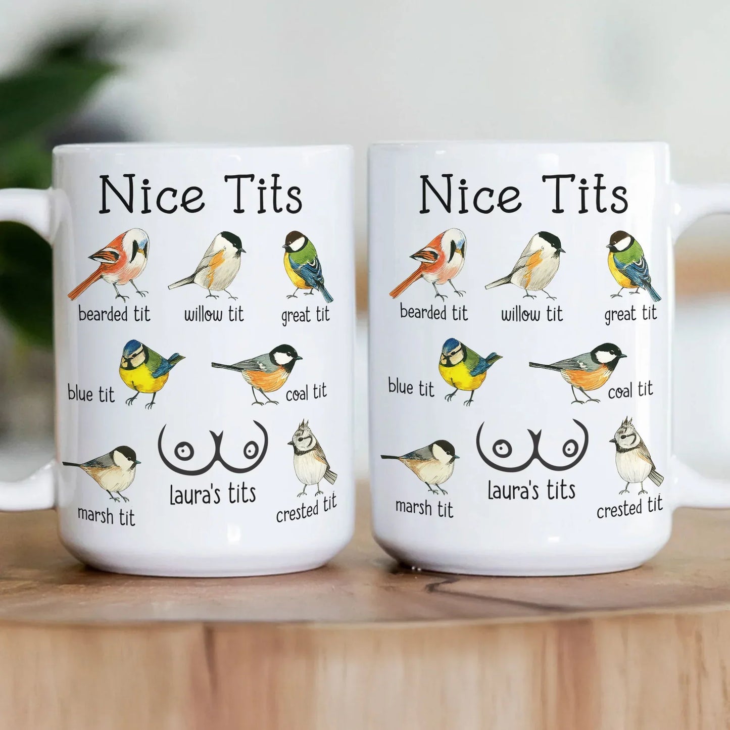 Personalized Ceramic Mug with Funny Bird Chart Design Custom Name Gag Cup, Unique Gift for Wife, Girlfriend or Friends