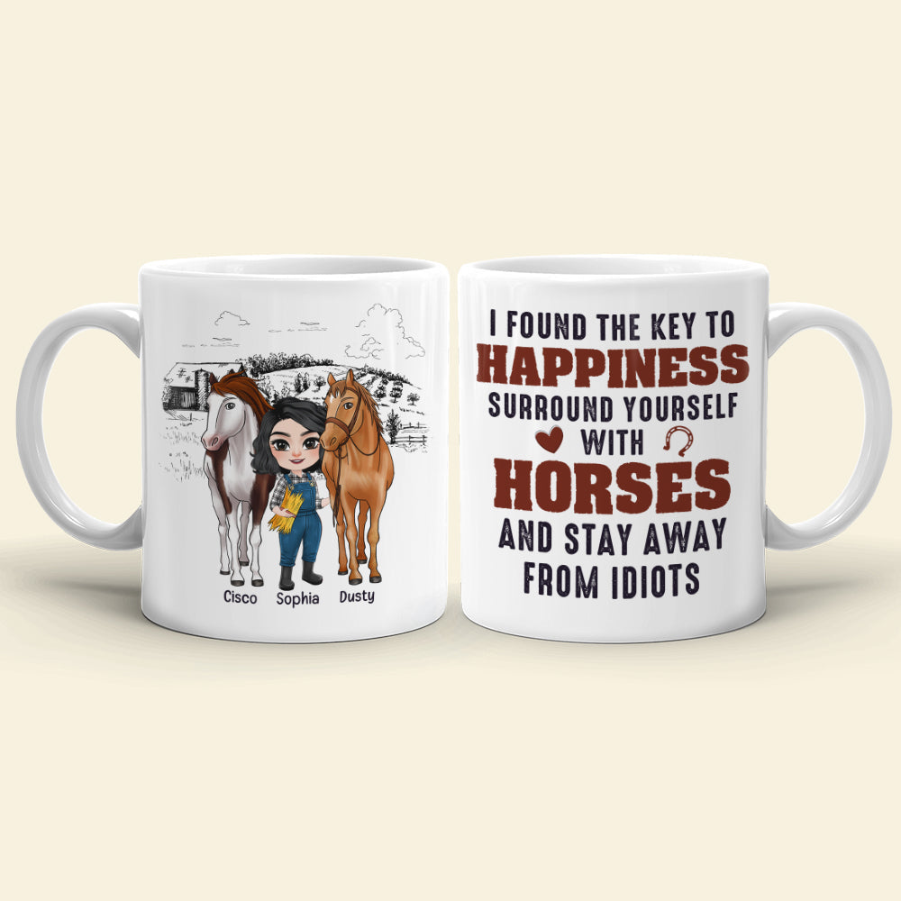 I Found The Key To Happiness Surround Yourself With Horses-Personalized Coffee Mug- Gift For Horse Lover