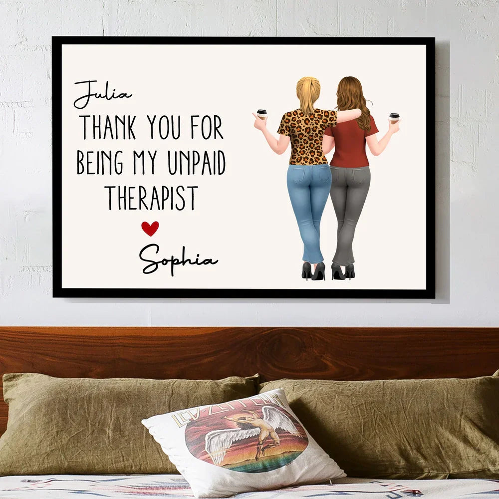 Poster, Hugging Friends Illustration, Customizable Wall Art for Best Friend or Coworker, a unique thank-you gift