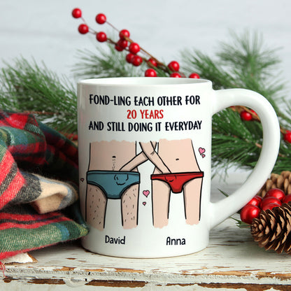 Funny Naughty Couple Fond-ling Each Other For Years, Personalized Couple Mug, Christmas Tree Decor