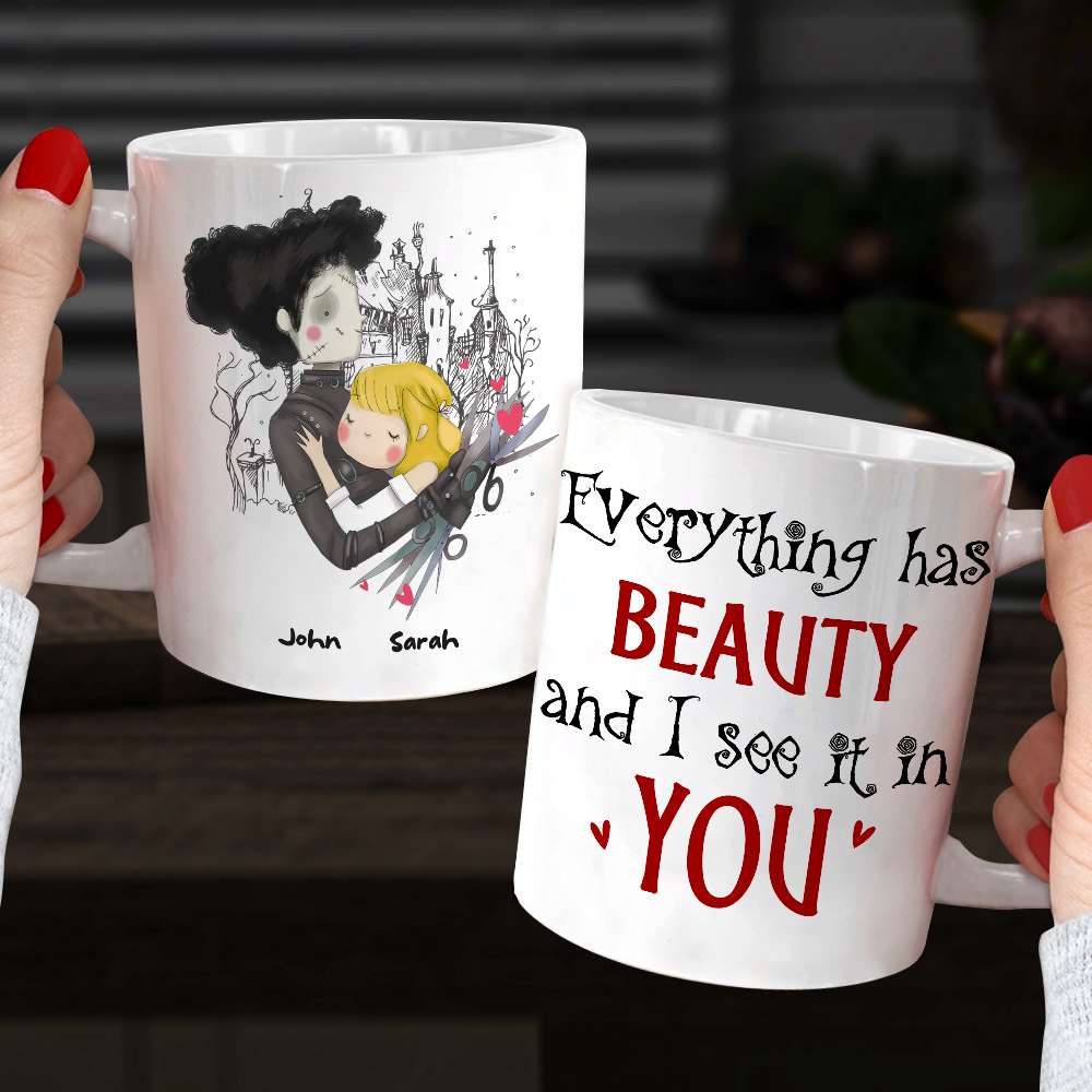 Everything Has Beauty And I See It In You, Personalized Horror Couple Mug