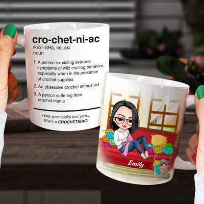 She's A Crochetniac - Personalized White Mug